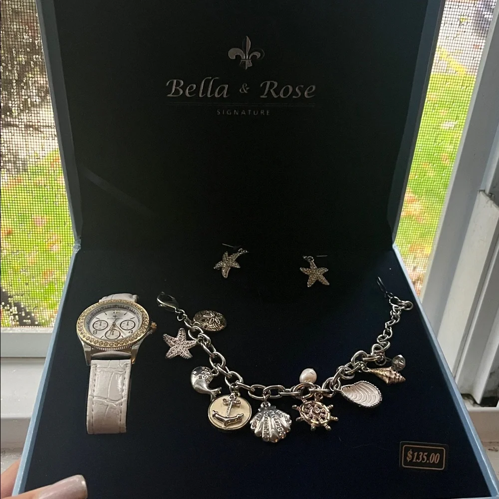 Bella Rose Jewelry Set- Seashell, nautical comes with watch - Picture 1 of 2